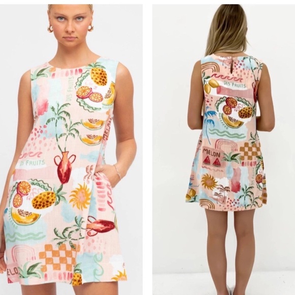 NWT Anthropologie Paper Heart Mini Dress Sz XL A-line Linen Tropical Boho Chic - Picture 3 of 10